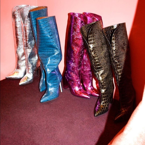 Paris Texas Moroccan Blue Knee Croc Leather Boot - Picture 8 of 13